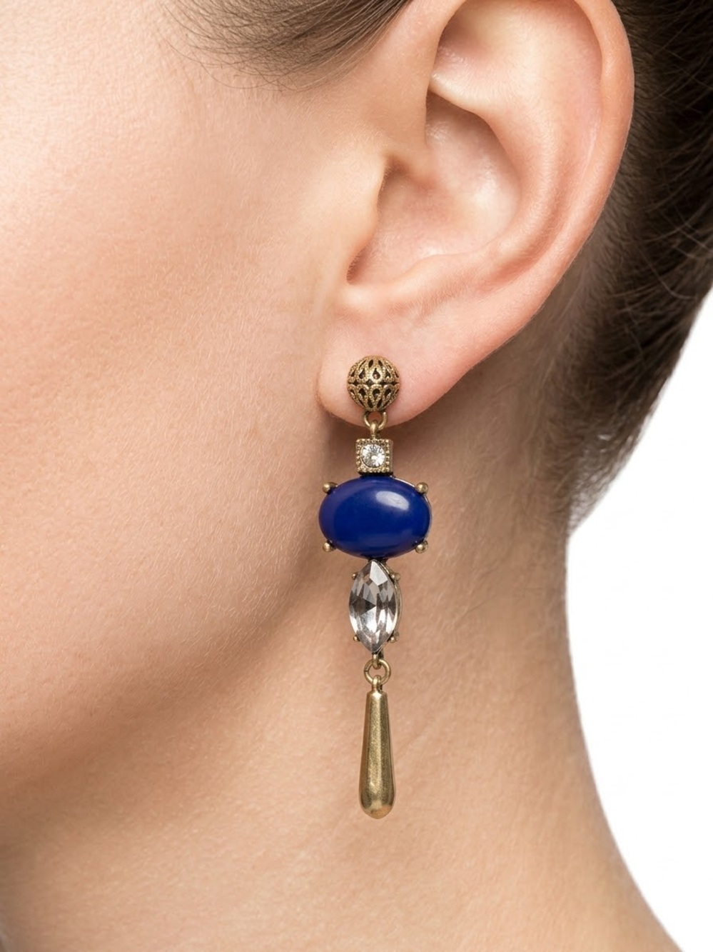 Gold-Tone Blue Drop Earrings